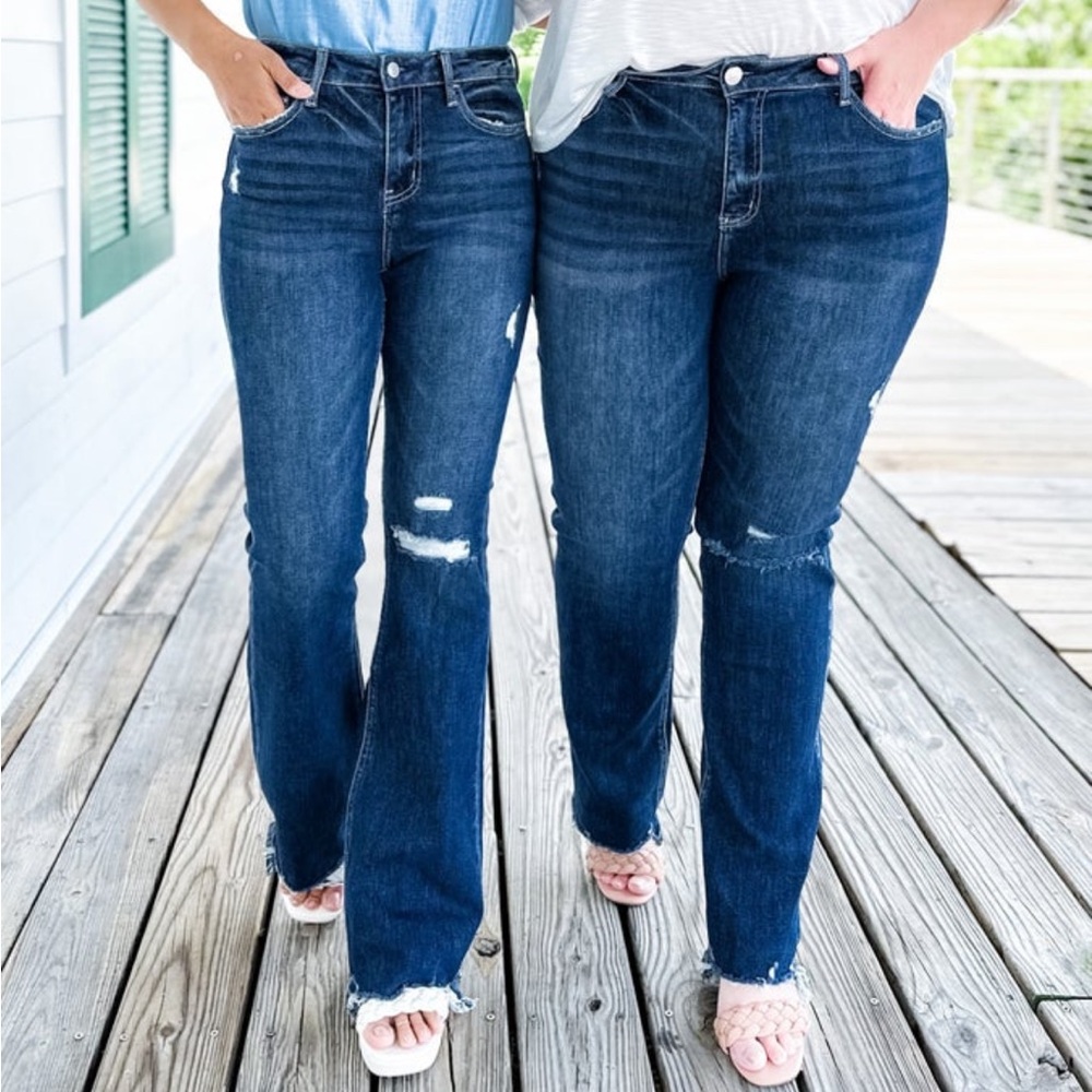 Lovervet/Vervet high rise distressed flare with raw hem